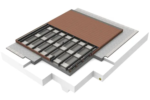 Terrassenaufbau mit Betonrandsteinen und Konstruktionsbalken
