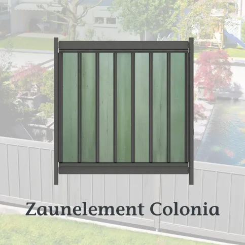 Zaunelement COLONIA mit Paneelen in Lorbeer, Riegel und Pfosten in Schiefergrau