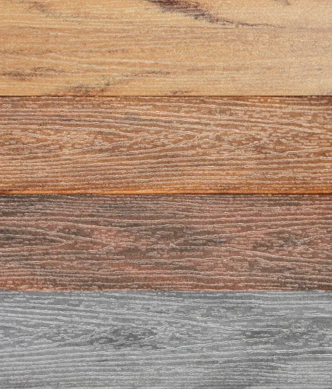 Farbrange in natürlich anmutender Holzmaserung: Neben den Farben Eichen-, Bernstein- und Kastanienbraun sowie Graphitgrau sind auch Sonderfarben auf Anfrage möglich.