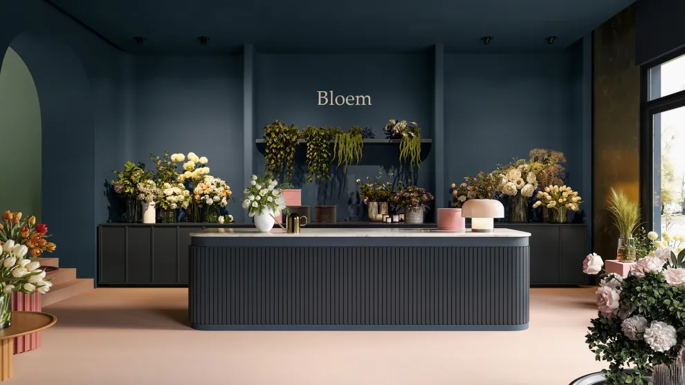 Solidro auf Wand, Boden und Möbel in einem niederländischen Flower Shop
