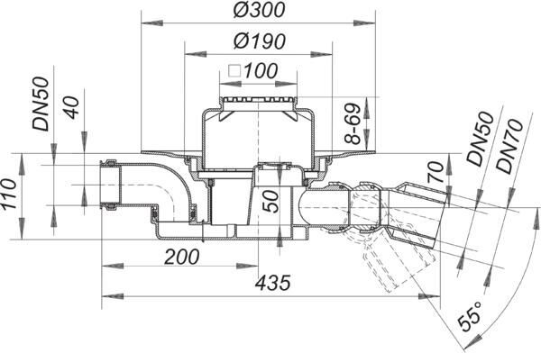 DALLMER Bodenablauf 55 E, DN 50/DN 70, 100 x 100 mm