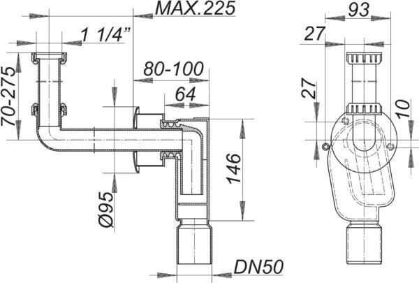DALLMER Wandeinbau-Siphon 300 KS, 1 1/4