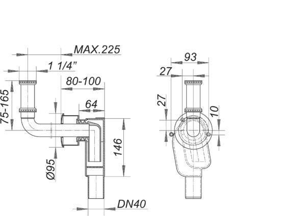 DALLMER Wandeinbau-Siphon 300 CR, 1 1/4