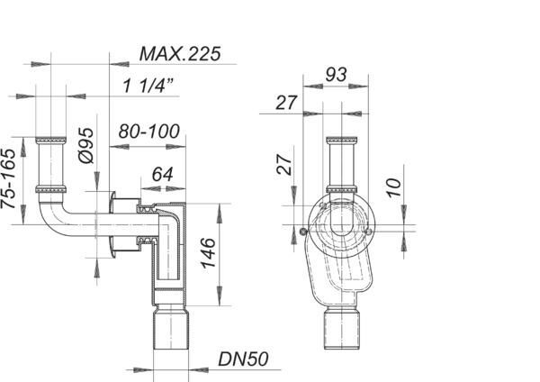 DALLMER Wandeinbau-Siphon 300 CR, 1 1/4