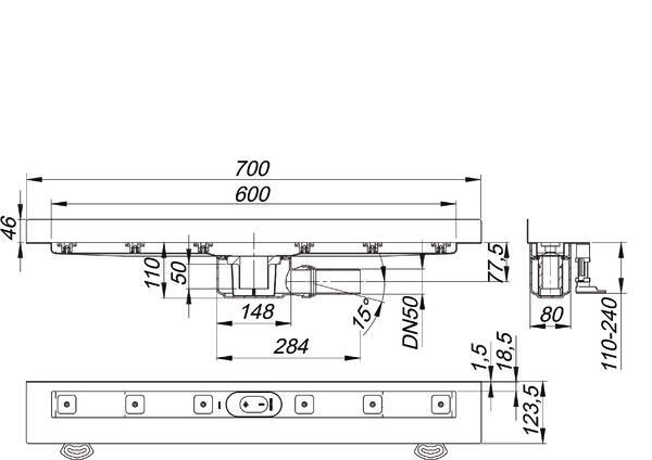DALLMER Duschrinne CeraLine W 600 mm, DN 50