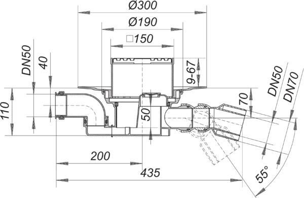 DALLMER Bodenablauf 55 KE, DN 50/DN 70, 150 x 150 mm