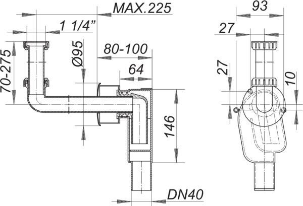 DALLMER Wandeinbau-Siphon 300 KS, 1 1/4