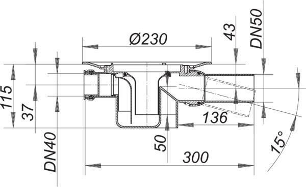 DALLMER Ablaufgehäuse 46 S, Zulauf DN 40, DN 50