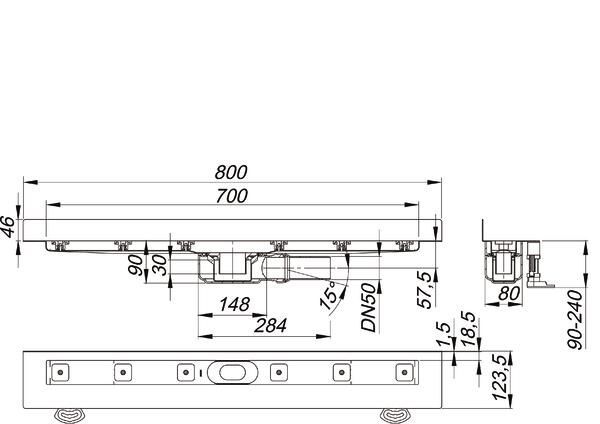 DALLMER Duschrinne CeraLine PLAN W 700 mm, DN 50