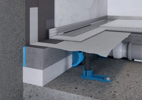 Einbaubeispiel Ablaufgehäuse DallFlex mit Duschrinne CeraWall Select