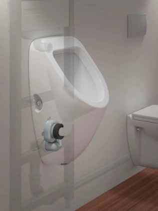 Dallmer Urinal-Absaug-Siphons werden verdeckt installiert.