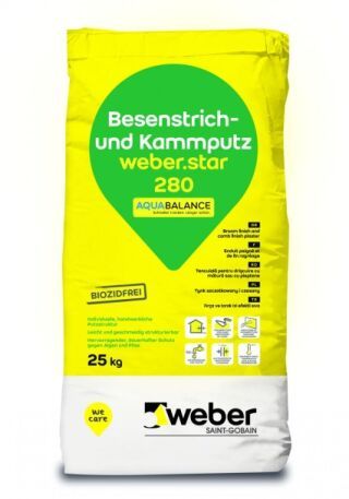 weber.star 280 AquaBalance 1,5 mm, Mineralischer Edelputz, Besenstrich- und Kammputz