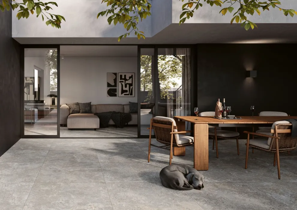Fußboden innen und außen in Skanden Pearl Grey 120x120