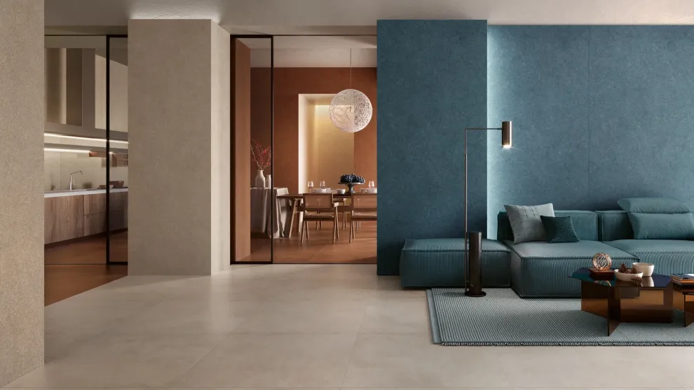 Wandfliesen in Arketipo 120x278 Lumen Solida, 120x278 Cotto Solida, 120x278 Avio Solida, Bodenfliesen in 90x90 Cotto, 90x90 Lumen