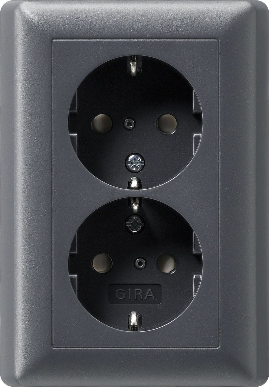 Gira System 55 SCHUKO-Doppelsteckdose mit Shutter und Vollplatte
