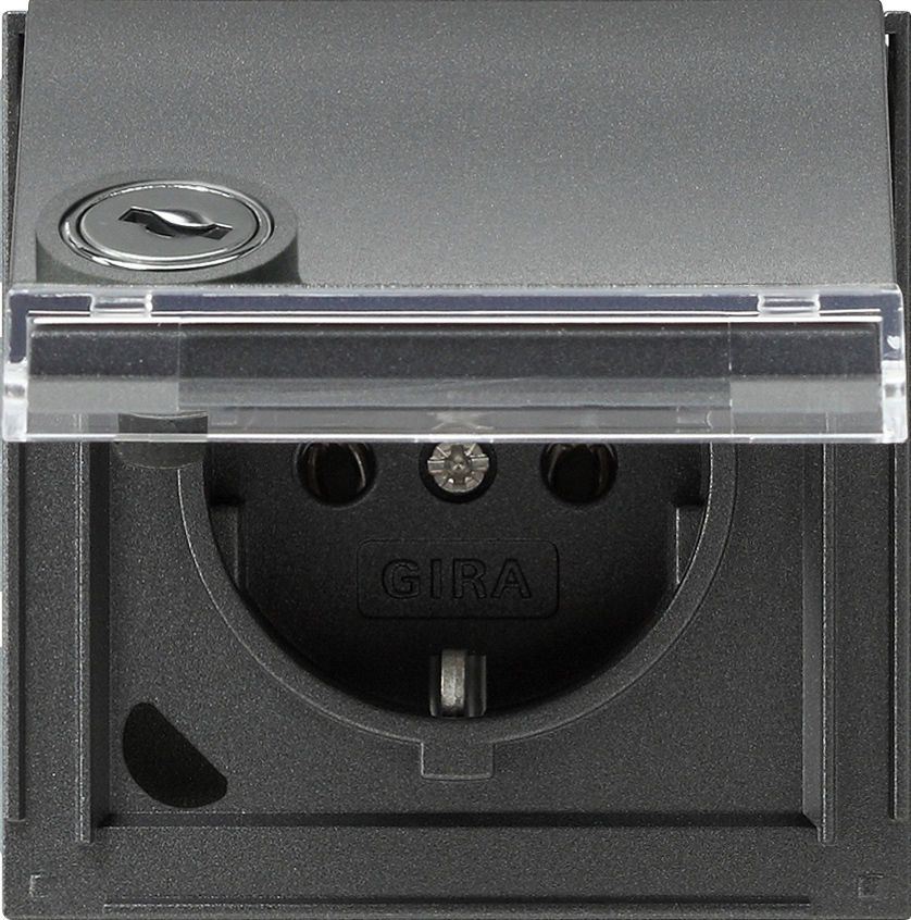 Gira SCHUKO-Steckdose mit Klappdeckel, Schloss und Beschriftungsfeld