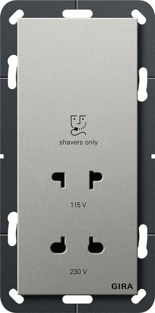 Rasiersteckd. 115 - 230 V System 55 Edelstahl(lack.)