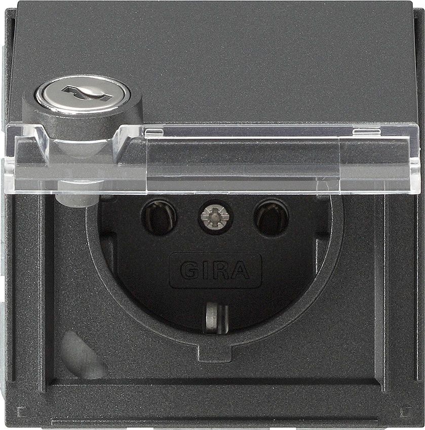 Gira SCHUKO-Steckdose mit Klappdeckel, Schloss und Beschriftungsfeld