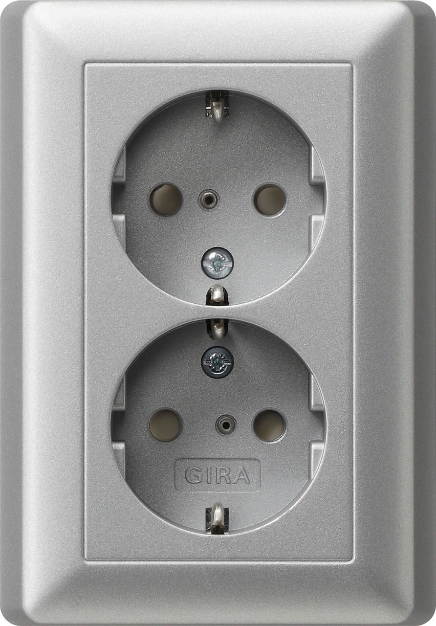 Gira System 55 SCHUKO-Doppelsteckdose mit Shutter und Vollplatte