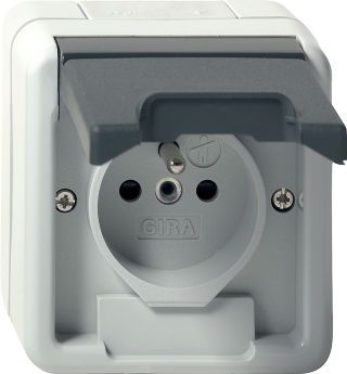 Steckd. Erdstift KD + SH WG AP Grau