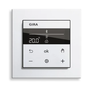 Gira System 3000 Raumtemperaturregler BT, Reinweiß glänzend (Abbildung mit Gira E2)