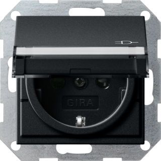 Gira System 55 SCHUKO-Steckdose mit Klappdeckel, Beschriftungsfeld und Shutter