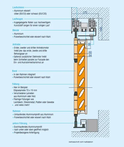 Schiebefaltladen Premium 60 – Vertikalschnitt