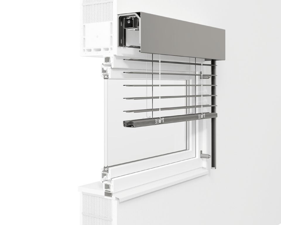 Fassadenraffstore [Vorbau-Raffstore] - Schienengeführtes System