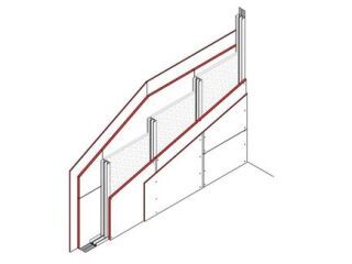 Doppelständerwand, UK beidseitig selbstklebender Filzstreifen, 2 x 25 + 12,5 mm DANO® Massiv, Mineralwolleinlage 100 kg/m³
