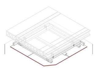 Ertüchtigung für Decke der Bauart I (z.B. Stb-Rippendecke), 1 x 15 mm DANO® Feuer DF/GKF, Ausführung mit Unterkonstruktion aus Holzlattung 60/40 + 50/30 mm
