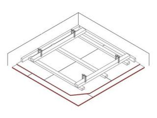 Abgehängte Unterdecke, 15 + 18 mm DANO® Feuer, Ausführung mit CD Metall-Unterkonstruktion / Unterkonstruktion aus Holzlattung
