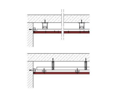 Ertüchtigung für Decke der Bauart III (z.B. Stahl- oder Spannbeton), 1 x 12.5 mm DANO® Feuer imprägniert DFH2/GKFi, Ausführung mit Unterkonstruktion aus Holzlattung 60/40 + 50/30 mm