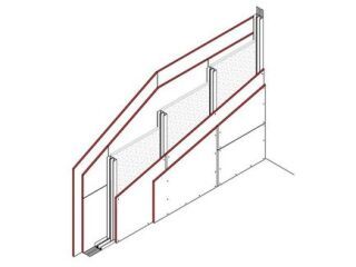 Doppelständerwand, UK mit DANO Schall-Fix druck- und zugfest verbunden, 2 x 18 mm DANO® Platten