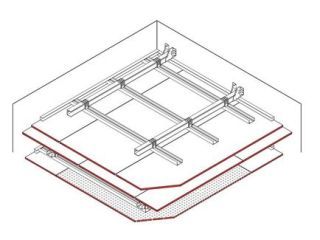 Freitragende Unterdecke mit zusätzlicher Sichtdecke, 2 x 12.5 mm DANO® Feuer, Ausführung mit Metall-Unterkonstruktion