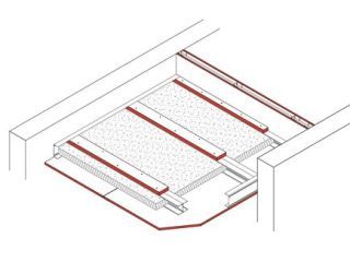 Freitragende Unterdecke, 1 x 18 mm DANO® Feuer DF/GKF, Ausführung mit Metall-Unterkonstruktion 2xCW