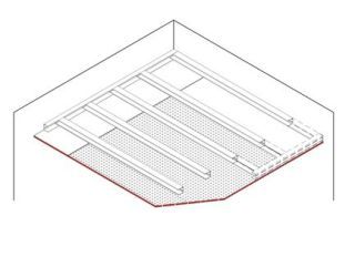 Freitragende Akustik-Unterdecke, 1 x 12.5 mm DANO® Akustik Platten, Ausführung mit Metall-Unterkonstruktion