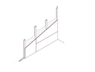 Vorsatzschale freistehend mit Doppelständerwerk, 1 x 12.5 mm DANO® Platten, einseitig beplankt