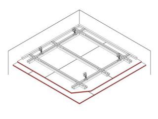 Abgehängte Unterdecke, niveaugleich, 2 x 12.5 mm DANO® Platten, Ausführung mit CD Metall-Unterkonstruktion