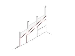Vorsatzschale freistehend mit Doppelständerwerk, 2 x 12.5 mm DANO® Platten, einseitig beplankt