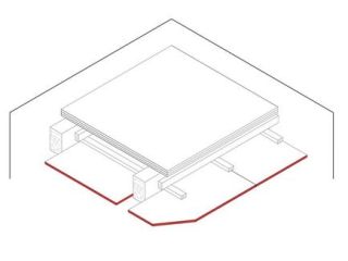 Gipsplatten-Bekleidung mit freiliegenden Holzbalken mit teilweise freiliegenden Holzbalken , 1 x 15 mm DANO® Feuer, Ausführung mit Unterkonstruktion aus Holzlattung