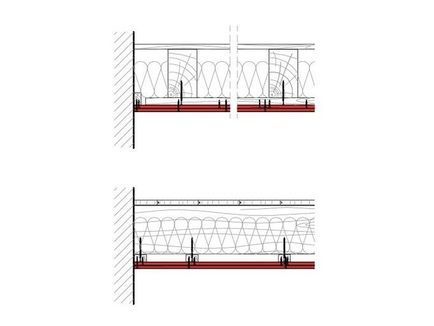 Gipsplatten-Unterdecke für Holzbalkendecke, 2 x 12.5 mm DANO® Feuer, Ausführung mit Unterkonstruktion aus Holzlattung