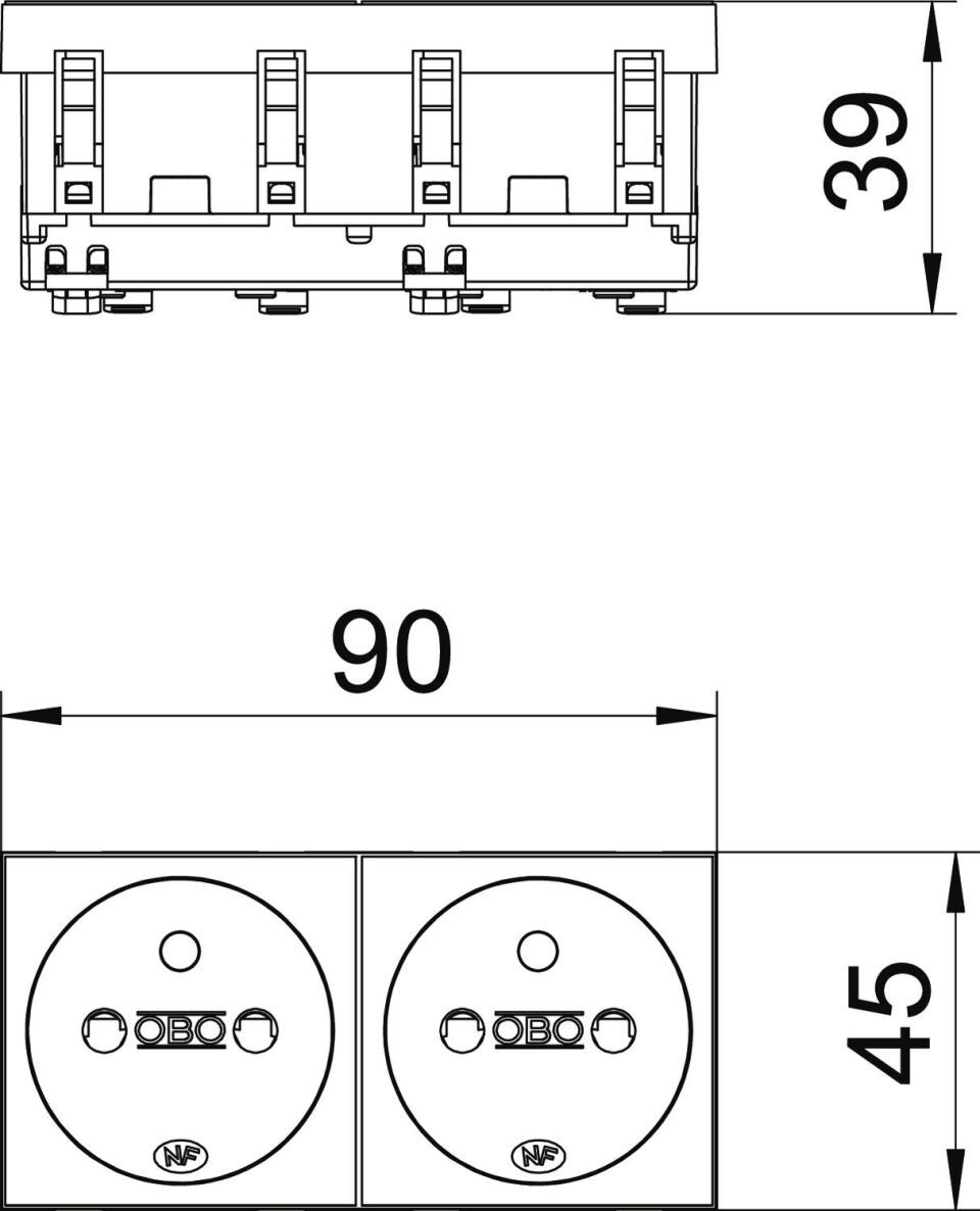 Modul 45 Steckdose 0°, 2-fach