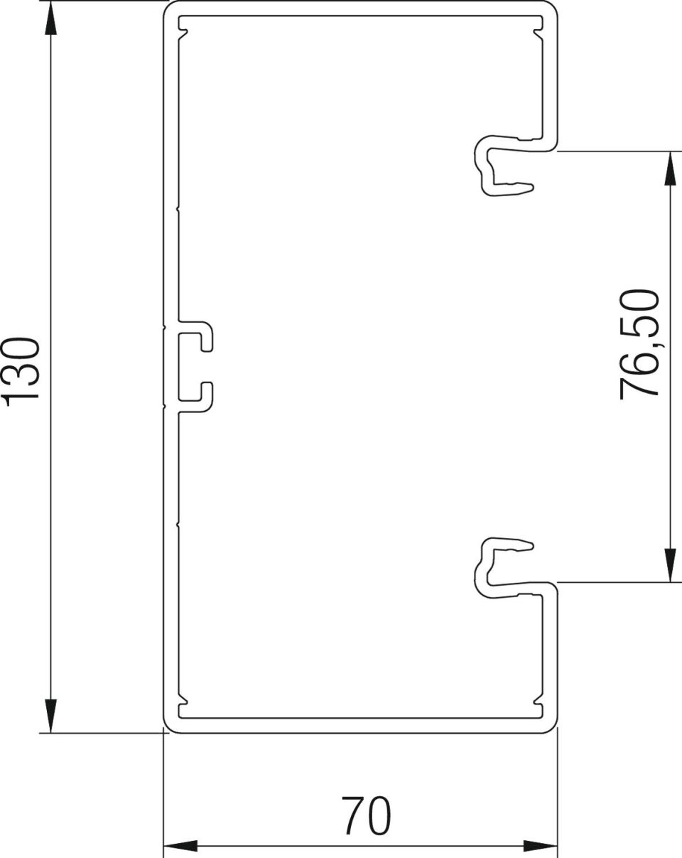 Geräteeinbaukanal mit Bodenlochung 70x130x2000, PVC, lichtgrau, 7035