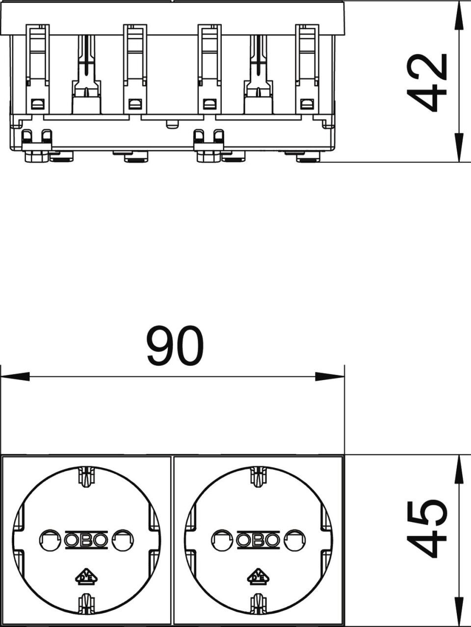 Steckdose 0°, 2-fach Schutzkontakt 250V, 10/16A, PC, minzgrün, 6029