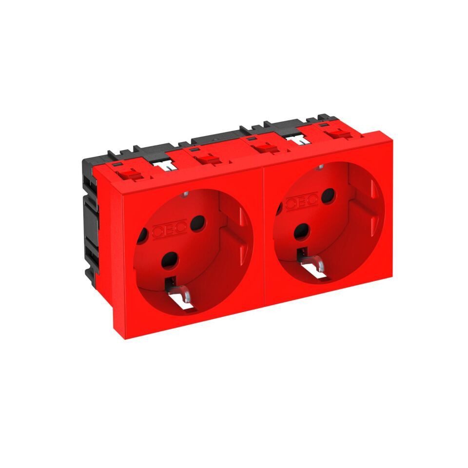 Steckdose 0°, 2-fach, kodiert Schutzkontakt 250V, 10/16A, PC, signalrot, 3001