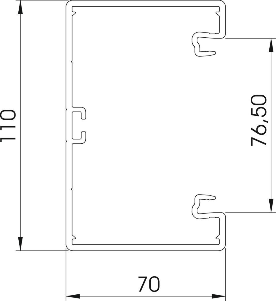 Geräteeinbaukanal mit Bodenlochung 70x110x2000, PVC, reinweiß, 9010