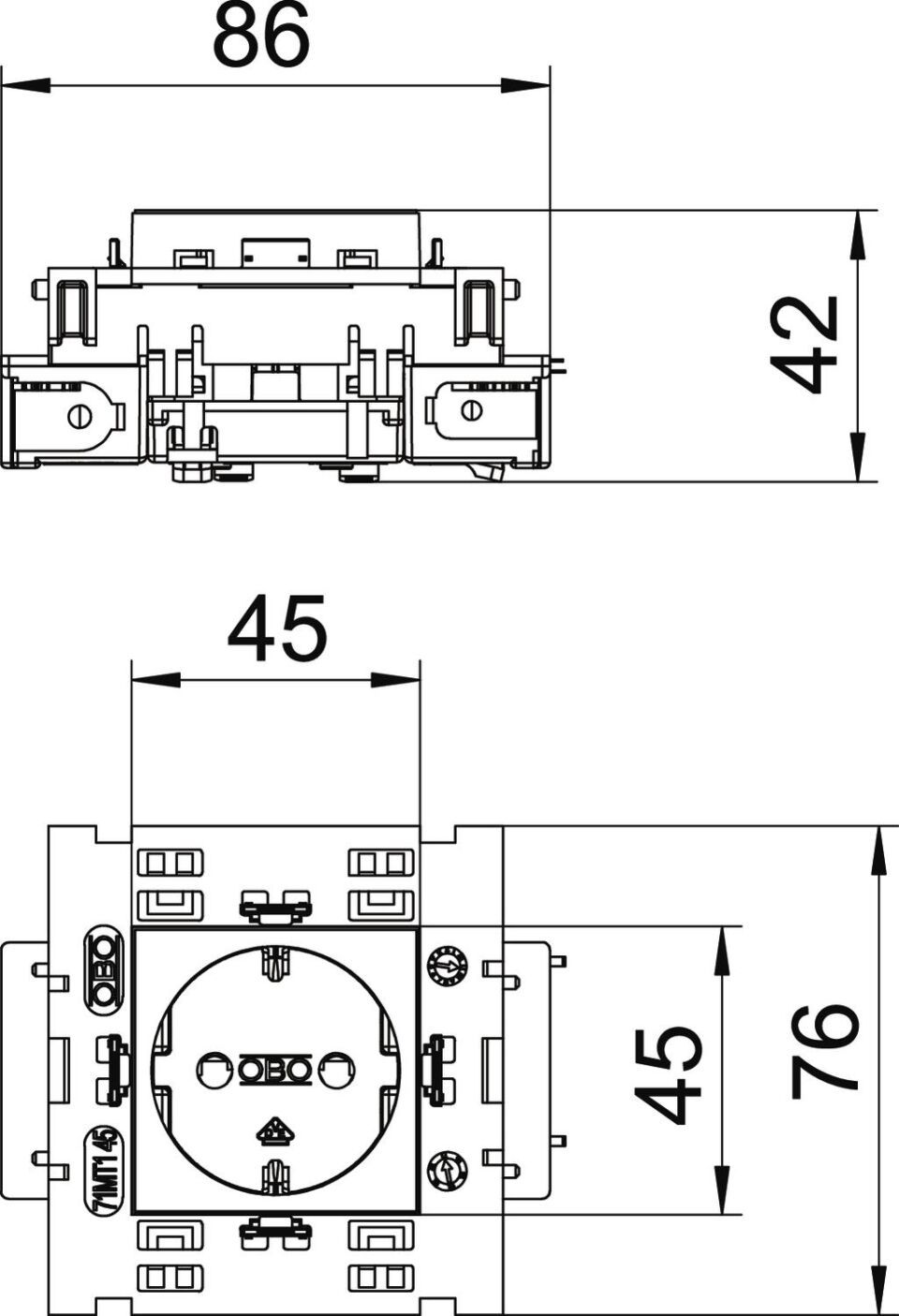 Modul 45 Connect Steckdose 0°, 1-fach