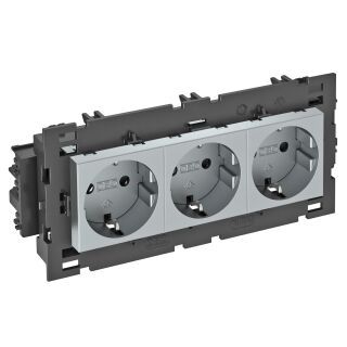 Steckdose 0°, 3-fach Schutzkontakt, Connect 80 250V, 10/16A, PC, alu lackiert