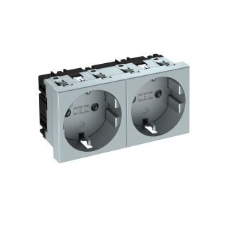 Steckdose 0°, 2-fach Schutzkontakt 250V, 10/16A, PC, alu lackiert