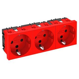 Steckdose 0°, 3-fach, kodiert Schutzkontakt 250V, 10/16A, PC, signalrot, 3001